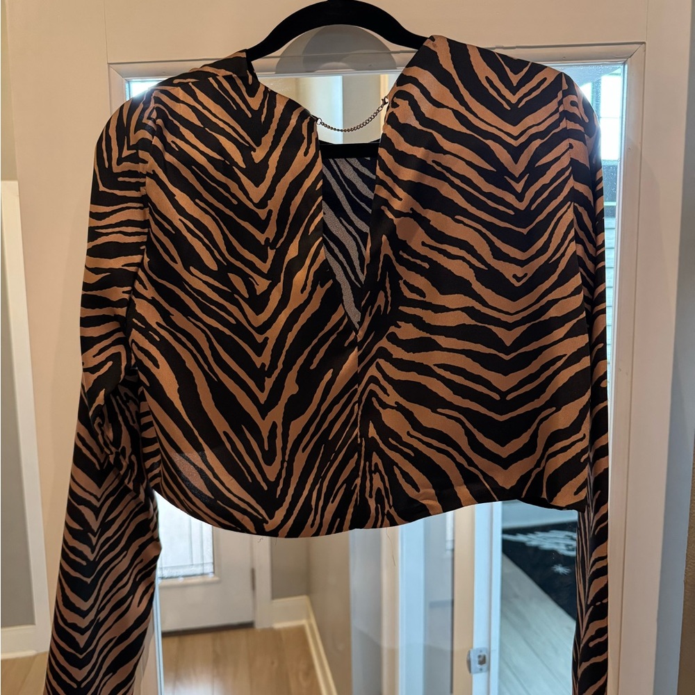 Zara Orange and Black Animal Print Blouse